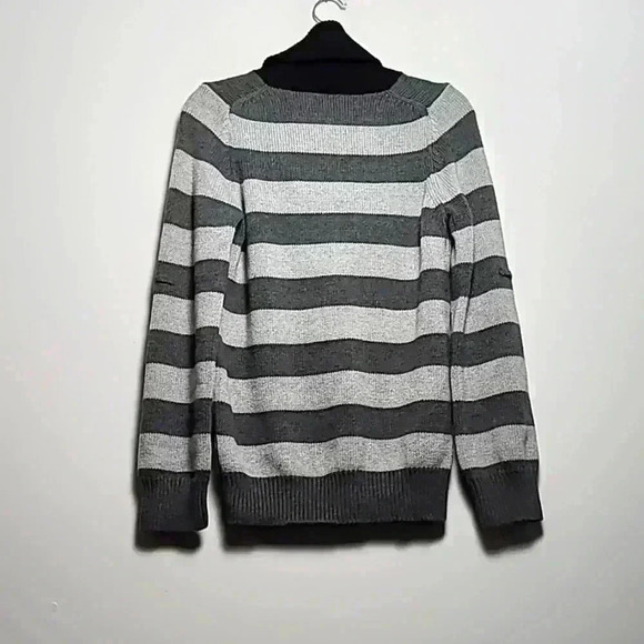 GAP Striped Cowl Neck Sweater In Black And Grey Size Medium - Picture 5 of 9
